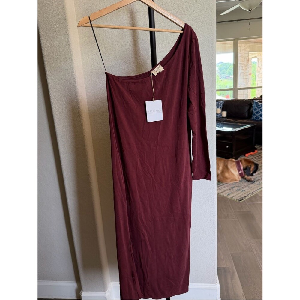 Mus & Bombon Asymmetrical One-Shoulder Burgundy Midi Dress S